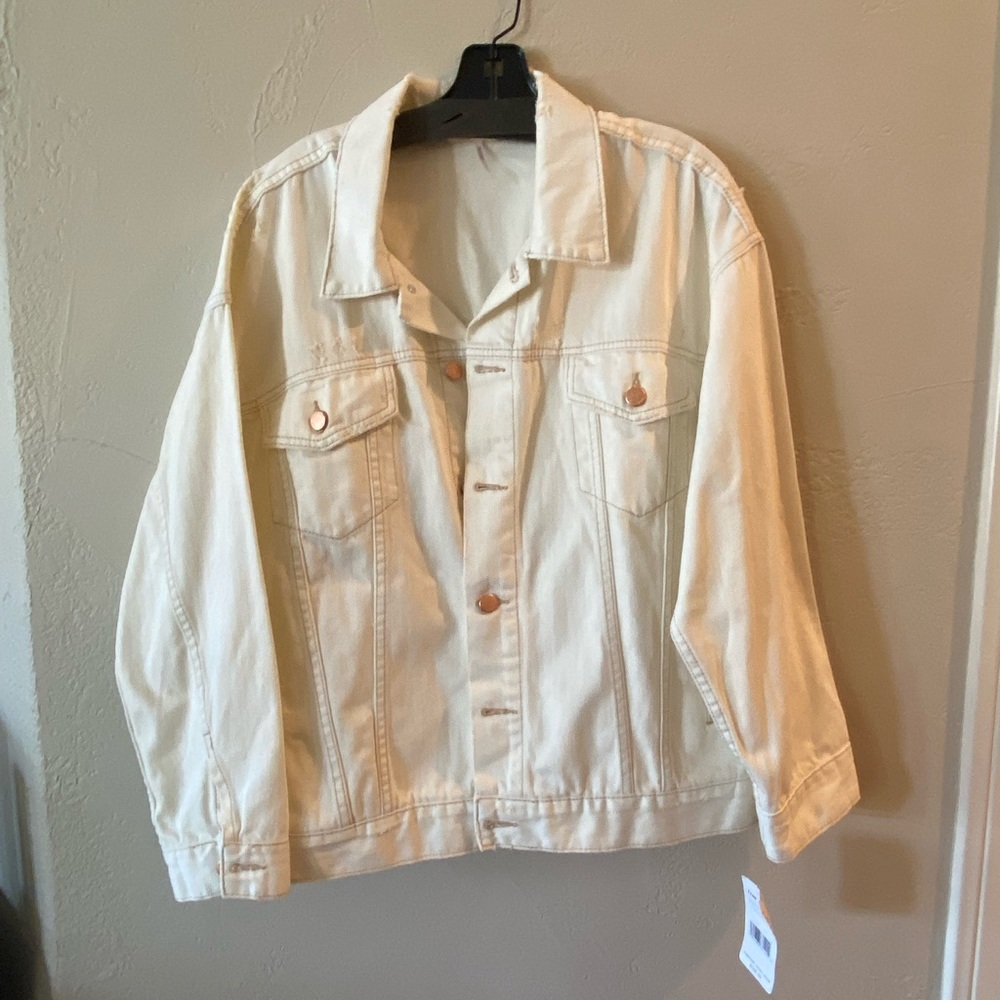 Free People white distressed denim jacket